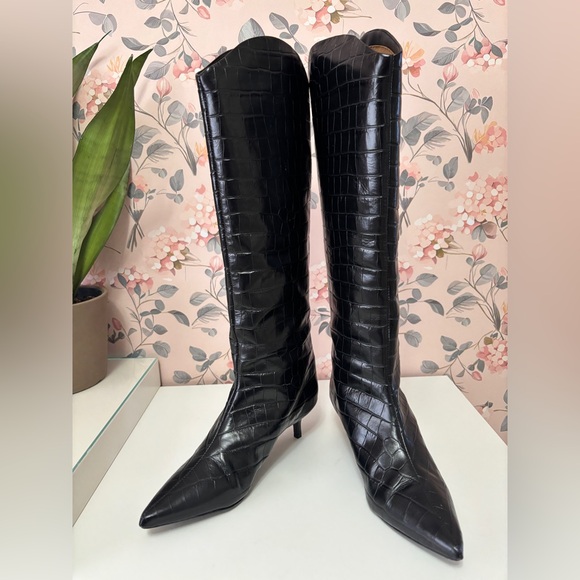SCHUTZ Shoes - SCHUTZ Black Croc-Embossed Heeled Boots